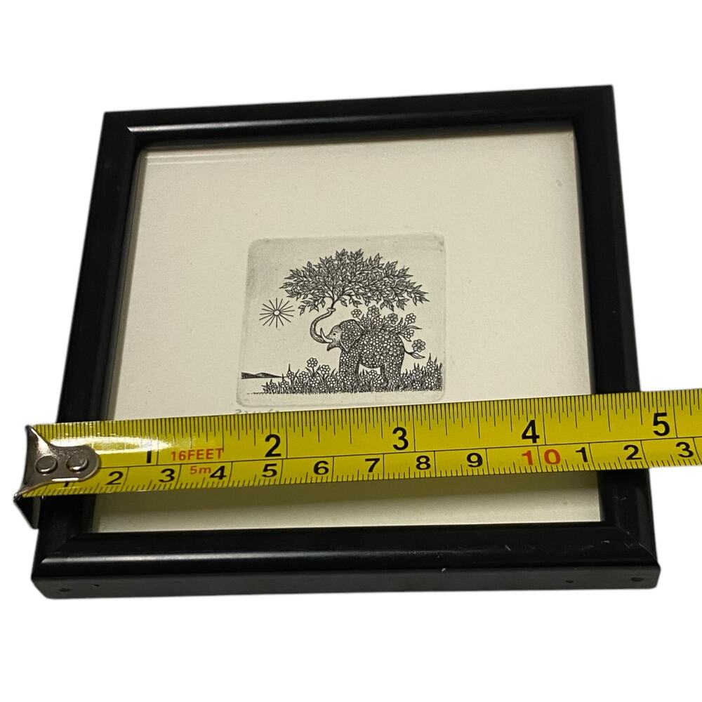 Elephant Etching Signed Vintage Limited Edition 4.75" x 4.75" Framed Decor - Picture 11 of 11